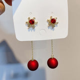 Stetnode Korean Sweet Imitation Pearl Snowflake Drop Earrings for Women Delicate Colorful Rhinestone Snowflake Earring Christmas Jewelry