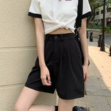 Stetnode 2024 Summer Black Gray Suit Shorts Women Korean High Waist Wide Leg Shorts Woman Casual Loose Knee Length Pants Female