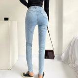 Stetnode High High Waisted Jeans For Women Silm Fit Sexy Cotton Jean Ladies Street Elegant Temperament Casual Denim Pant Female