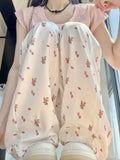 Stetnode American Casual White Flower Print Cargo Pants 2024 Autumn New High Waist  Y2k E-Girl Straight Wide Leg  Women