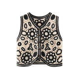 Stetnode Floral Crochet Vest for Women Sheer Open-knit Flower Button Front Sleeveless Jacket Tank Top Summer Vacation Outfit