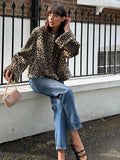 Stetnode Fashion Leopard Printed Round Neck Jacket Women Elegant Single Breasted Long Sleeve Short Coats 2024 New Lady Street Outerwear