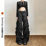 Stetnode Y2K Vintage Folds Wide Leg Trousers Women Diablo Style High Waist Drawstring Full Pants Unisex Bf Baggy Casual