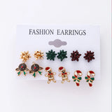 Stetnode 6 Pairs/Lot Christmas Earrings for Women Trendy Xmas Tree Santa Claus Elk Bow Ribbon Earring Set Party Holiday New Year Jewelry