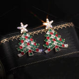 Stetnode New Trendy Rhinestone Christmas Tree Earrings for Women Exquisite Zircon Xmas Tree Drop Earring Girls New Year Festival Jewelry