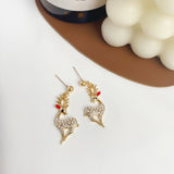 Stetnode Delicate Rhinestone Elk Earrings for Women Girls Korean Sweet Snowflake Deer Drop Earring Female New Year Jewelry Christmas Gift