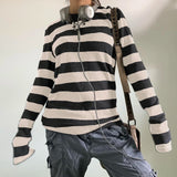 Stetnode y2k Aesthetic T Shirt  Women Grey Striped Long Sleeve Tops Gothic E Girl Punk Dark Academia Clothes Streetwear