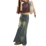 Stetnode 2000s Retro Y2K Aesthetics Grunge Long Skirt Vintage Mall Goth Streetwear Hippie Style Vintage Star Tassel Pattern Denim Skirts