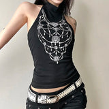 Stetnode Camisole Gothic Women's Clothes Aesthetic Sexy Tank Top Black Slim Rhinestone Corset Top EMO Girl Harajuku Crop Tops Punk Camis