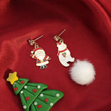 Stetnode Christmas Long Tassel Hairball Drop Earrings for Women Cute Asymmetric Elk Santa Claus Bear Earring Girls New Year Party Jewelry