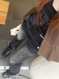 Stetnode American Street Low-waisted Flare Pants Black Gray Gradient Denim Trousers Y2k Vintage Washed Straight Wide Leg