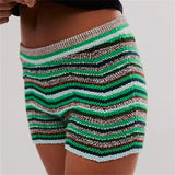 Stetnode Y2k Fairy Women's Knitted Brief Shorts Colorful Wave Striped Slim Fit Shorts Low Waist Micro Shorts 2024 Fall Loungewear