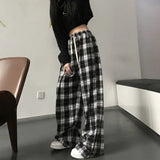 Stetnode Harajuku Black White Plaid Pants Women 2024 Oversized Wide Leg Trousers Female Korean Style High Waist Checkered Pants Female