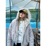 Stetnode American Retro Fur Collar Hooded Zipper Jacket Fashion High Street Zippered Hooded Jacket Harajuku Hip Hop Y2k Hooded Jacket