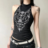 Stetnode Camisole Gothic Women's Clothes Aesthetic Sexy Tank Top Black Slim Rhinestone Corset Top EMO Girl Harajuku Crop Tops Punk Camis