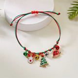 Stetnode Fashion Simple Handwoven Braided Christmas Bracelets for Women Enamel Metal Xmas Tree Santa Claus Adjustable Bracelet Jewelry