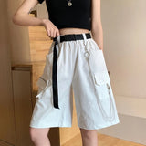 Stetnode Harajuku Chain Cargo Shorts Women 2024 Summer Big Pockets Wide Leg Shorts Woman Black High Waist Streetwear Shorts Female