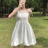 Stetnode Sweet Spaghetti Strap White Dress Female 2024 Summer A Line Fluffy Mini Dress Women Sleeveless Birthday Party Dresses