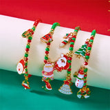 Stetnode Merry Christmas Multicolor Rice Beads Bracelet for Women Snowman Santa Claus Crutch Wreath Pendant Bracelets New Year Jewelry