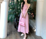 Stetnode Spring Outfit Sleeveless Dress Women Pink Halter Sundress Girl Sweet Sexy Retro Streetwear Harajuku Long Dresses