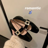 Stetnode Shoes for Women Autumn New Style Square Head Rhinestone Square Buckle Flat Bottom Mary Jane Single Shoes Women Zapatos De Mujer