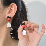 Stetnode Cute Resin Ghost Drop Earrings for Women Red Bowknot Star Ghost Earring Christmas Halloween Festival Party Jewelry Accessories