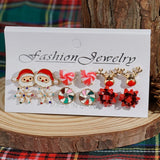 Stetnode 6 Pairs/Set Merry Christmas Series Stud Earrings for Women Cute Santa Claus Snowflake Elk Ribbon Earring Set Party Jewelry Gift