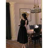 Stetnode Elegant Black Dress Women Hollow Out White Midi A Line Dresses Office Lady Korean Spaghetti Strap Slim Vestidos Sundress