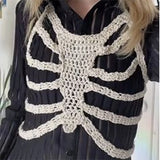 Stetnode Y2K Aesthetic Vintage Camisole Gothic Skeleton Bones Knitted Crop Top Hollow Out Cover-ups E-girl Harajuku Grunge Mini Vest