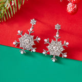 Stetnode Fashion Imitation Pearl Snowflake Earrings for Women Delicate Colorful Rhinestone Snowflake Stud Earring Christmas Jewelry Gift