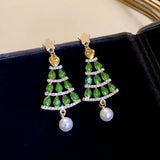 Stetnode Luxury Colorful Rhinestone Christmas Tree Dangle Earrings for Women Exquisite Zircon Star New Year Earrings Girls Party Jewelry