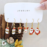 Stetnode 3 Pairs Cute Santa Claus Snowman Elk Combination Earrings for Women Enamel Cartoon Christmas Earrings Xmas New Year Jewelry Gift