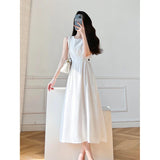 Stetnode 2024 Summer Women Sleeveless White Black Midi Dresses Hepburn Chic Elegant Casual Evening Party O-Neck Sundress Female Vestido