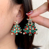 Stetnode New Trendy Rhinestone Christmas Tree Earrings for Women Exquisite Zircon Xmas Tree Drop Earring Girls New Year Festival Jewelry