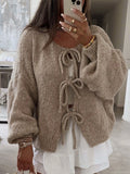 Stetnode Y2K Vintage Bowknot Tie Front Cardigans Autumn V-Neck Long Sleeve Loose Knitwear Elegant Ladies Fashion Knitted Sweater Jumper