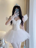 Stetnode Angelie the Prima Ballerina Dress and Gloves with Optional Wings, Wand, and Halo and Tiara Hair Accessory Set