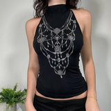 Stetnode Camisole Gothic Women's Clothes Aesthetic Sexy Tank Top Black Slim Rhinestone Corset Top EMO Girl Harajuku Crop Tops Punk Camis