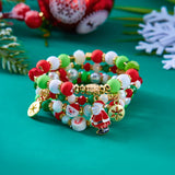 Stetnode 4 Pcs/Set Christmas Colorful Beads Bracelets for Women Handmade Snowman Santa Claus Elk Pendant Bracelet New Year Jewelry Gifts