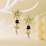 Stetnode Fashion Christmas White Snowman Pearl Drop Earrings for Women Cute Rhinestone Snowflake Earring Jewelry New Year Holiday Gifts