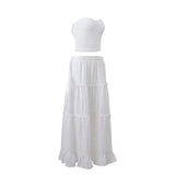 Stetnode Y2k White Tiered Maxi Skirt  Elastic Waist Ruffle Flowy Long Skirt Women Boho Summer Vacation Fairycore Outfit Streetwear