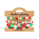 Stetnode 4 Pcs/Set Christmas Colorful Beads Bracelets for Women Handmade Snowman Santa Claus Elk Pendant Bracelet New Year Jewelry Gifts