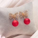 Stetnode Christmas Red Bow Drop Earring For Women Temperament Heart Flocking Bowknot Christmas Earring Girls New Year Festival Jewelry