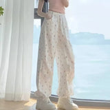 Stetnode American Casual White Flower Print Cargo Pants 2024 Autumn New High Waist  Y2k E-Girl Straight Wide Leg  Women