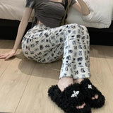 Stetnode Casual Wide Leg Pants American Vintage Cat Dog Overall Print Sweatpants Women Y2k Loose High Waist Summer Trousers Fashion