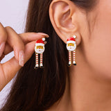 Stetnode Creative Long Legs Santa Claus Christmas Earrings for Women Cute Painting Oil Animal Elk Christmas Tree Earring New Year Jewelry