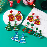 Stetnode Classic Green Christmas Tree Acrylic Printed Earrings for Women Cartoon Pattern Red Star Gloves Drop Earring Xmas Jewelry Gifts