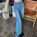 Stetnode Side Butterfly Jeans Women Sexy Hollow Embroidery Long Pants Women's All Match Casual Denim Pant Female 2023 Summer