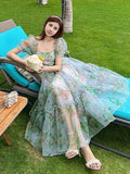 Stetnode  Spring Women Elegant Casual Floral Midi Dress Fashion New A-Line Party Princess Vestidos Female Chic Fairy Vintage Robe Mujers