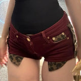 Stetnode Sexy Low-waisted Bodycon Shorts Y2k E-Girl Leopard Print Patchwork Jeans  2024 Summer New All-match Hot Short Pants