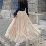 Stetnode Fashion Women Chiffon Skirt Casual Korean High Waist Loose Ankle-Length Skirt Spring All Match Female Ruffle A Line Skirts